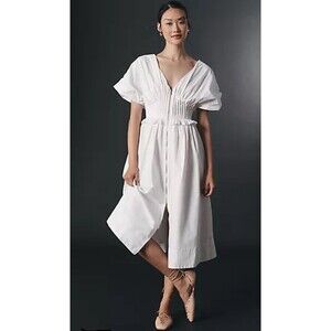 Anthropologie Midi Dress White Zip Front Preppy Retro Boho Vacay Size XS NWT